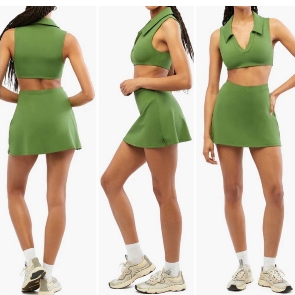 New WeWoreWhat active skort and polo bra set in court green